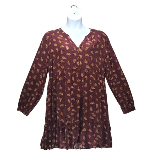 XXL Beachlunchlounge Paisley Alessi Babydoll Dress Tiered Knee Length Maroon - Picture 11 of 11